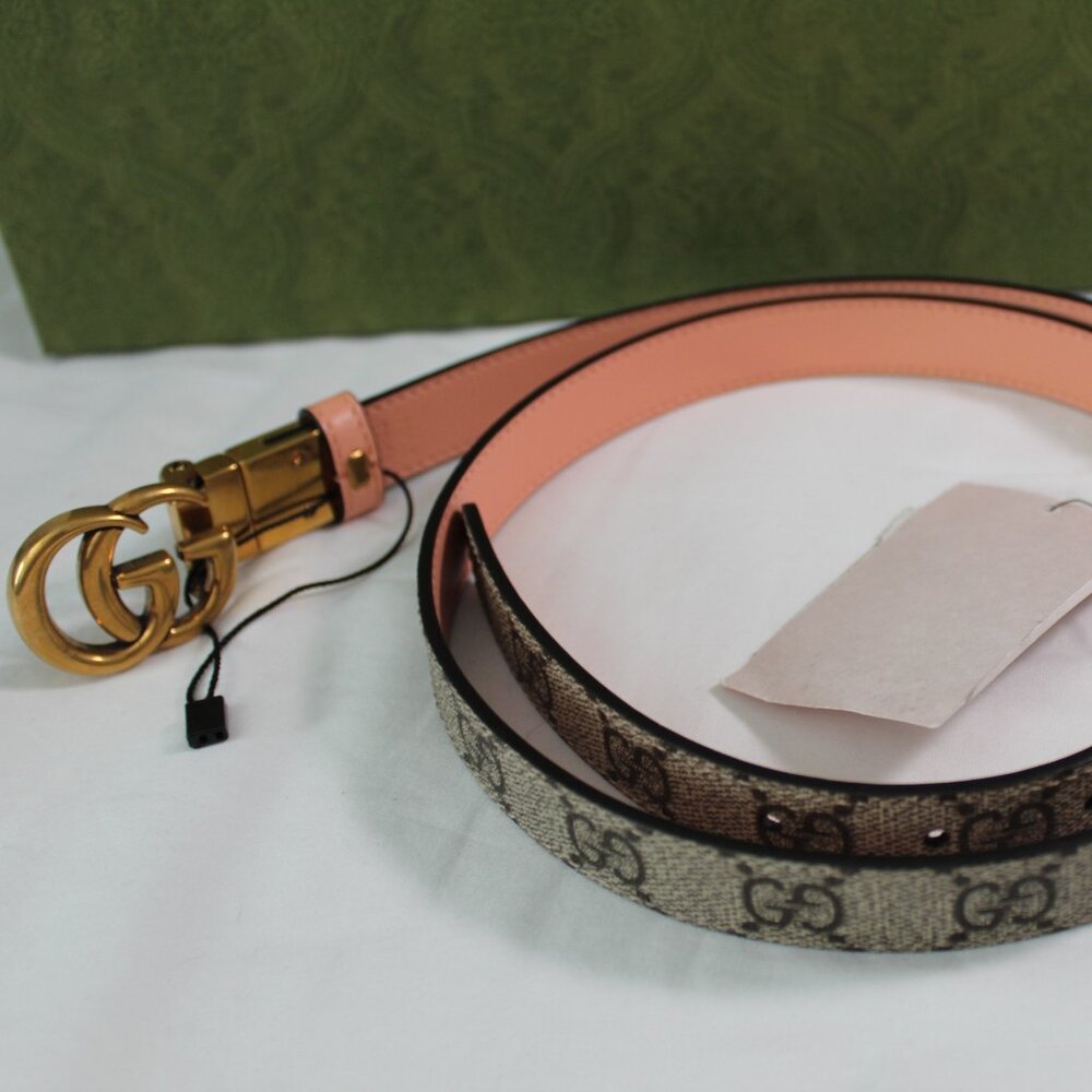 NWT Gucci GG Supreme Monogram Marmont GG Thin Belt 90 36 Reversible Pink 659418 - Picture 2 of 8